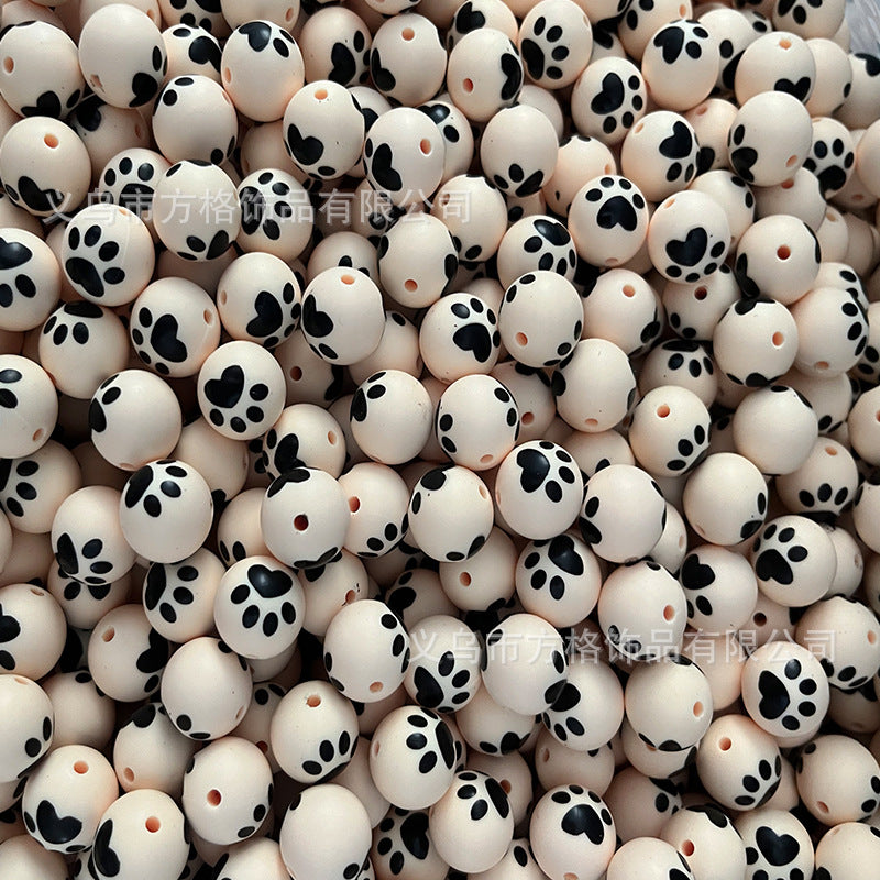 Wholesale 50pcs DIY Christmas Snowman Christmas Tree Printing 15mm Silicone Beads